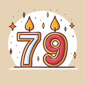 Birthday Candles Number 79 with Flames and Stars