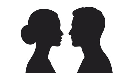 Fototapeta premium Minimalist black vector graphic illustration showing the profile silhouettes of a man and a woman