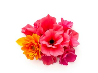 Fototapeta premium Vibrant Pink and Orange Floral Arrangement Isolated on White