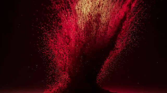 Golden Powder and Red Pigment Exploding Underwater