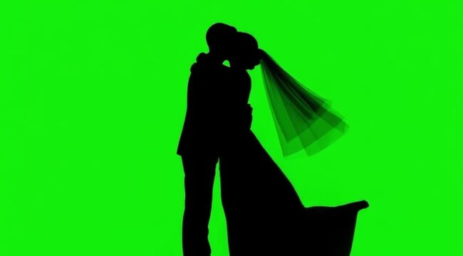 Silhouette Video of wedding couple on the meddle of the screen in green screen background