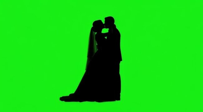 Silhouette Video of wedding couple on the meddle of the screen in green screen background