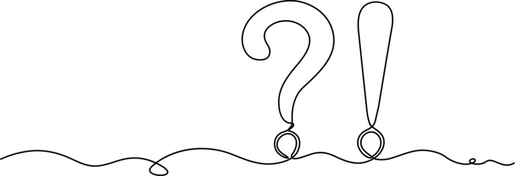 Continuous line drawing Question mark, exclamation mark, line art, vector punctuation, symbols, icons