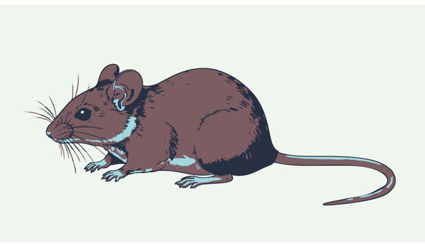 Realistic Gray Mouse Vector Illustration Side View Isolated on White Background