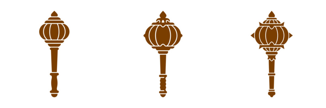 Gada Mace Weapon Icon Set In Indian Traditional Style