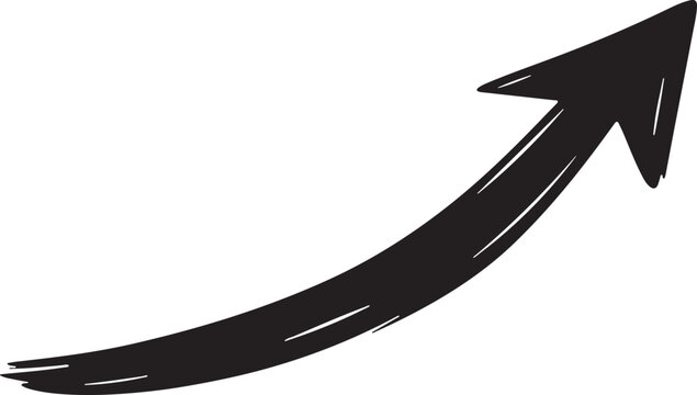 Curved hand drawn arrow vector, marker sketch doodle arrow isolated icon design.