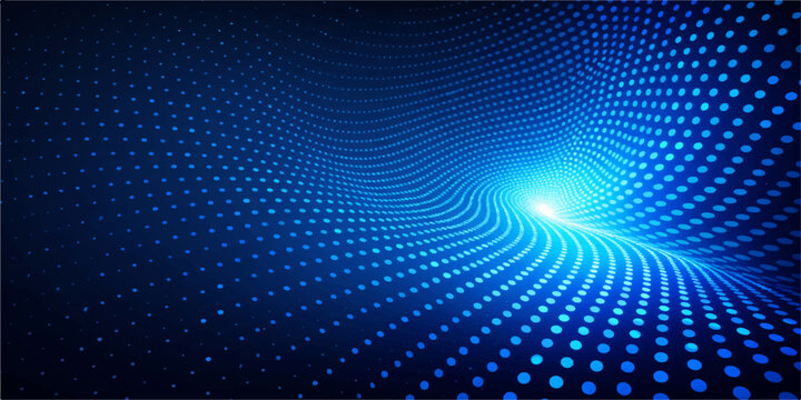 Blue Digital Spiral Technology Background: Futuristic Dotted Wave Network Abstract Design Vector