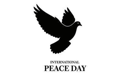 Fototapeta premium Minimalist black dove silhouette isolated on white background as symbol for International Peace Day vector illustration International Peace Day
