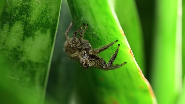Detailed behavioral study of a Plexippus paykulli, documenting its signature leg and palpus signaling techniques in a natural habitat.
