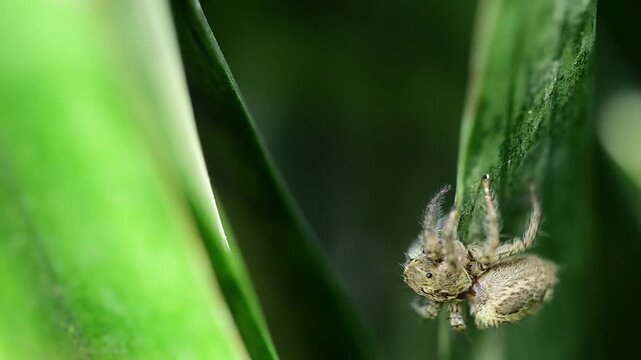 This shot documents the spider's alert, hidden stance as it scans the micro-environment for passing prey from a secure vantage point.