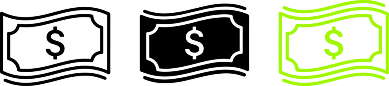 Dollar Banknote Icon Collection Featuring Currency Payment Symbols, Financial Cash Elements and Money Transaction Graphics for Business Design