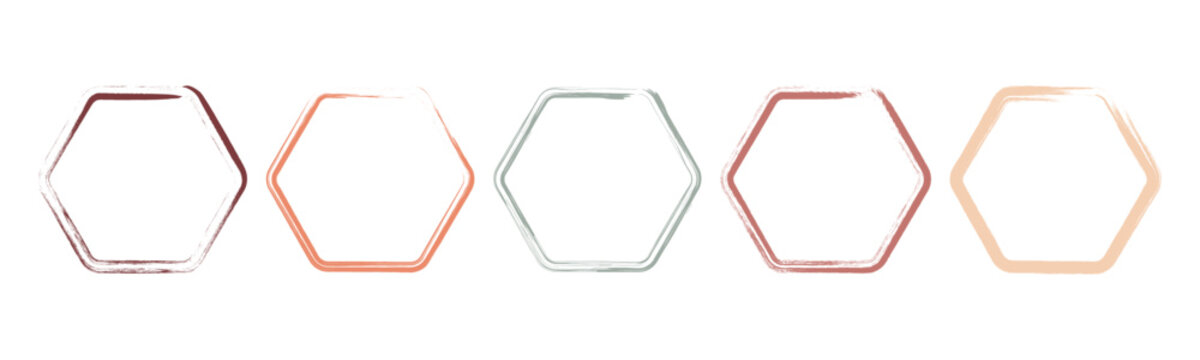 Colorful hexagon brush stroke border frame isolated on transparent background for design and decoration. hexagon frames isolated on white background. Vector Illustration . EPS 10 .