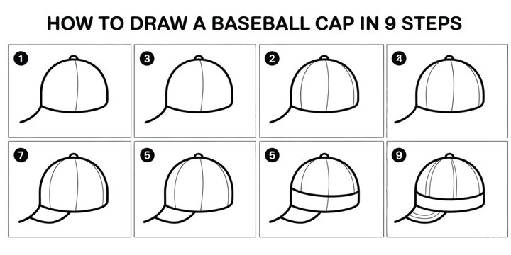 Drawing baseball cap, step by step illustration, vector graphics, tutorial