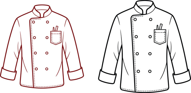Chef coats, kitchen uniform, culinary jacket, cooking illustration, vector icons