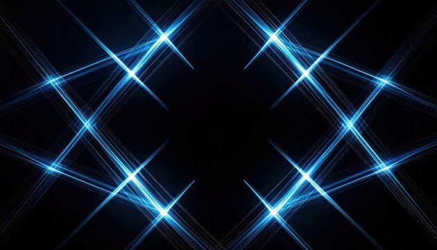 Dynamic blue light beams form a symmetrical grid pattern on a dark background, showcasing abstract technological energy and futuristic design elements.