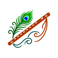 Lord Krishna flute with peacock feather religious art vector illustration © Sumitra
