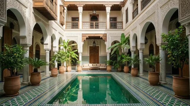 Beautiful Traditional Moroccan Riad Courtyard With Swimming Pool