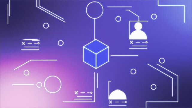 Abstract Cube Network Nodes in Digital Technology 2D Animation