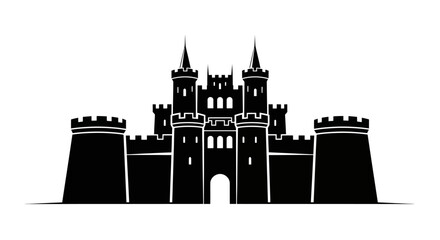 Medieval castle silhouette vector, gothic fortress with towers and battlements, black royal palace icon for heraldry and gaming logos © FATEMA