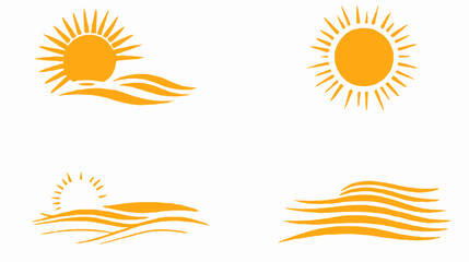 Fototapeta premium Four stylized, orange sun and wave illustrations, arranged on white background