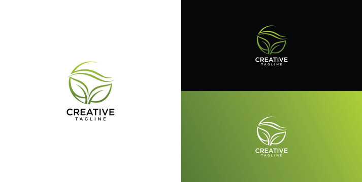 Abstract Green Leaf Logo Design for Natural Organic Products and Creative Brands Symbolizing Growth, Eco-Friendliness, and Environmental Harmony