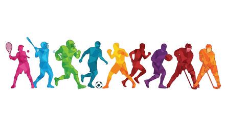 Fototapeta premium Diverse group of athletes engaged in various sports activities, showcasing a vibrant spectrum of physical exertion and athletic pursuits