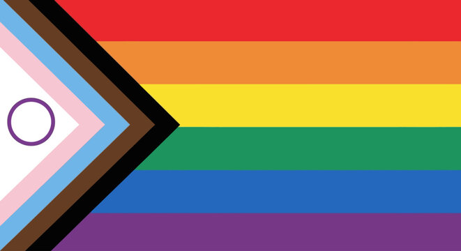 Progress Pride Flag with Intersex Inclusion, LGBTQ+ Rainbow Flag Vector Illustration, Inclusive Queer Community Symbol for Pride Month Events