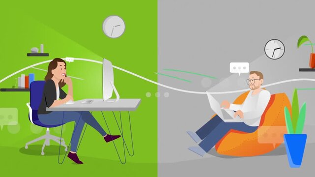 People working remotely from different locations online network connection split