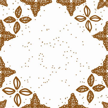 Hand-drawn seamless batik frame with jasmine flowers and pearl leaf ornaments.
