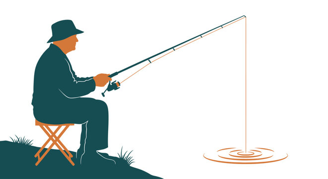 Man sitting and fishing alone.