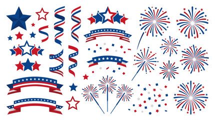 Obraz premium Red, white, and blue patriotic celebration elements collection