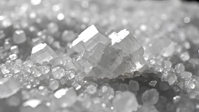 Macro View of Salt Crystals Forming and Growing in Water.