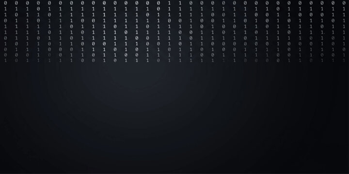 Dark navy binary code matrix rain concentrated in upper portion with large empty copyspace below for cybersecurity presentation and tech design