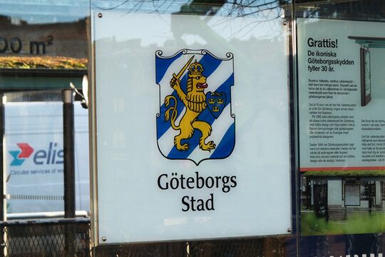 Gothenburg, Sweden-Nov.24th 2025: Official coat of arms and municipal sign of the City of Gothenburg (G&ouml;teborgs Stad)