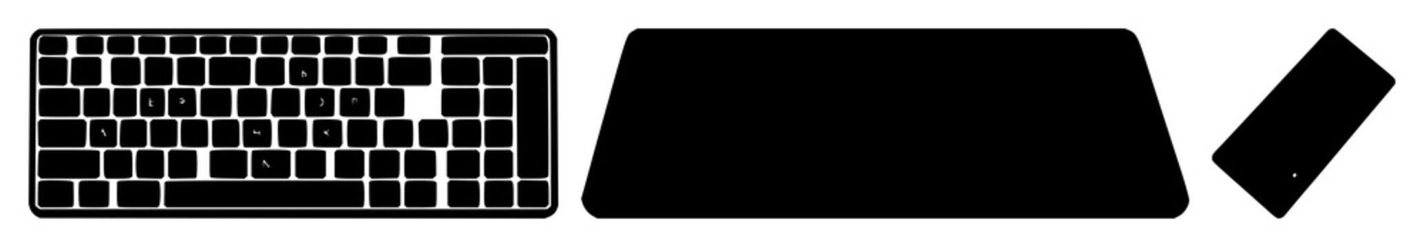 Keyboard set with black silhouette against white background featuring input device, computer peripheral, office accessories with monochrome and minimalist design