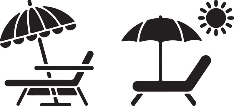 Beach furniture icons parasol deck chair and lounger set vector illustration