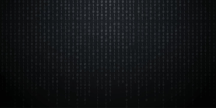 Dark charcoal gray binary code vertical falling column streams on near-black background for neutral monochrome tech and corporate design