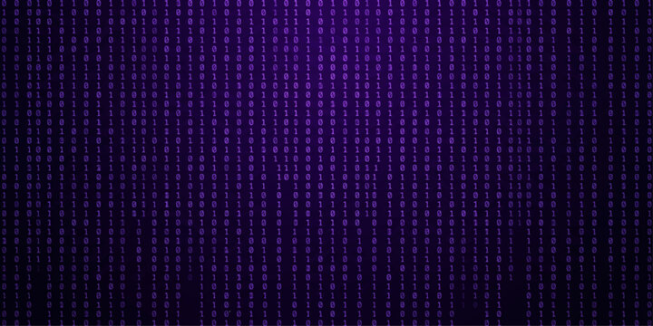 Dark purple binary code medium density vertical columns on deep violet background for cyberpunk gaming and digital entertainment design