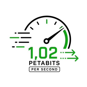 1.02 petabits per second internet speed icon, ultra high bandwidth network performance and data transmission vector illustration isolated on background