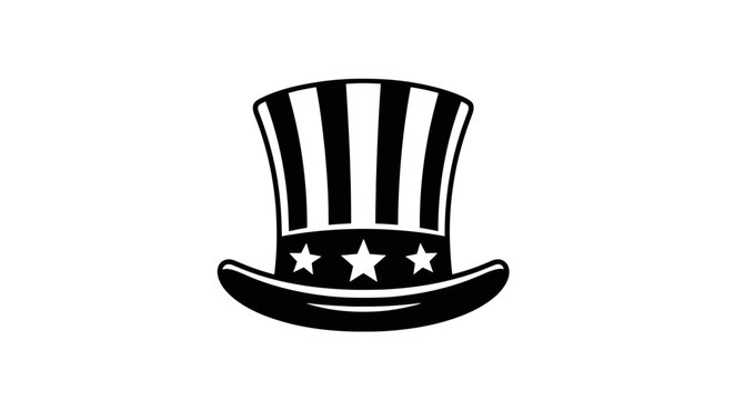Uncle Sam top hat vector icon, patriotic American hat with stars and stripes, black and white fourth of July holiday graphic element