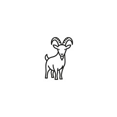 Fototapeta premium Minimalist standing goat icon with curved horns line art