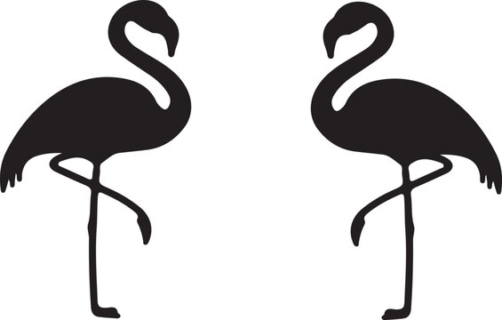 Black silhouette of two flamingos standing