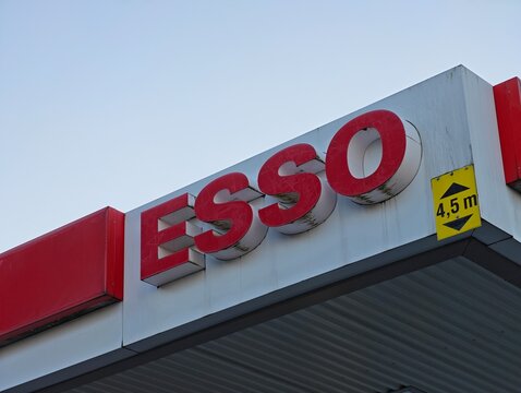 &Oslash;stfold, Norway-Nov.25th 2025: ESSO brand logo on gas station