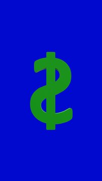 3D Golden dollar symbol on blue screen. Full HD. 4K