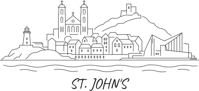 St. John's city with historic church and modern structures