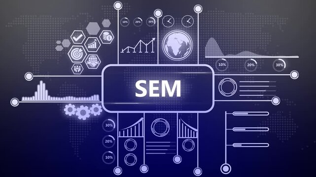 Sem search engine marketing concept with animated data analytics hud
