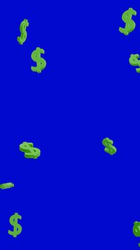 3D Golden dollar symbol on blue screen. Full HD. 4K