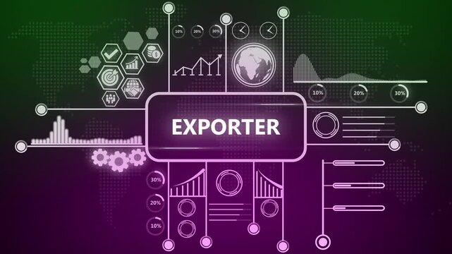 Global trade exporter infographic with animated data charts and analytics