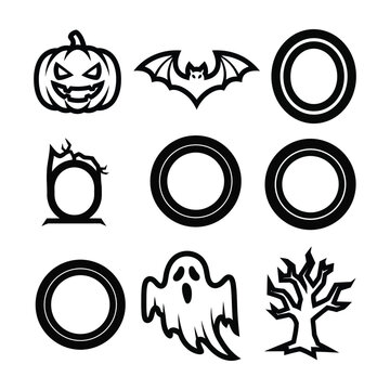 Halloween themed icons featuring jack o lantern ghost bat and tree designs