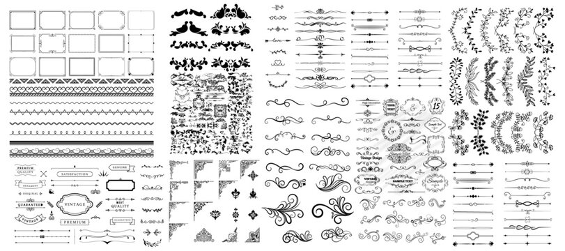 Set of decorative corner elements, Frame, Divider ornament, borders, doodle, separators, page dividers, header,vector